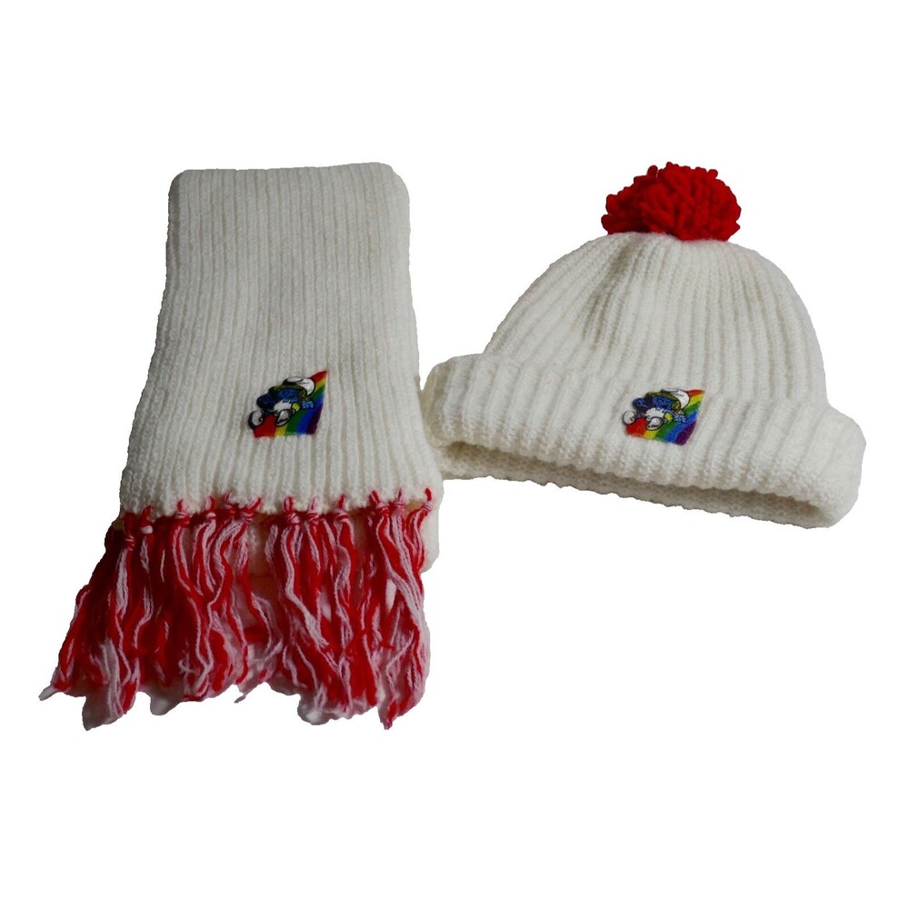 Hi-Bulk Orlon Acrylic Smurfette Winter Pom Pom Knit Hat & Scarf Set